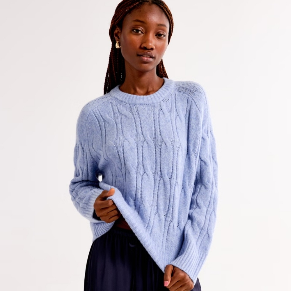 S O L D Light Blue Cable Knit Sweater size XS - Picture 1 of 14